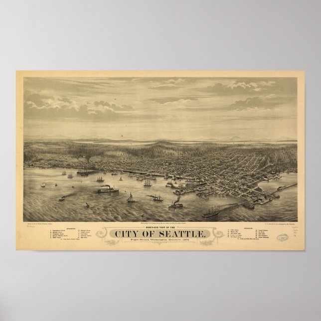 Seattle Washington 1878 Antike Panoramakarte Poster (Vorne)