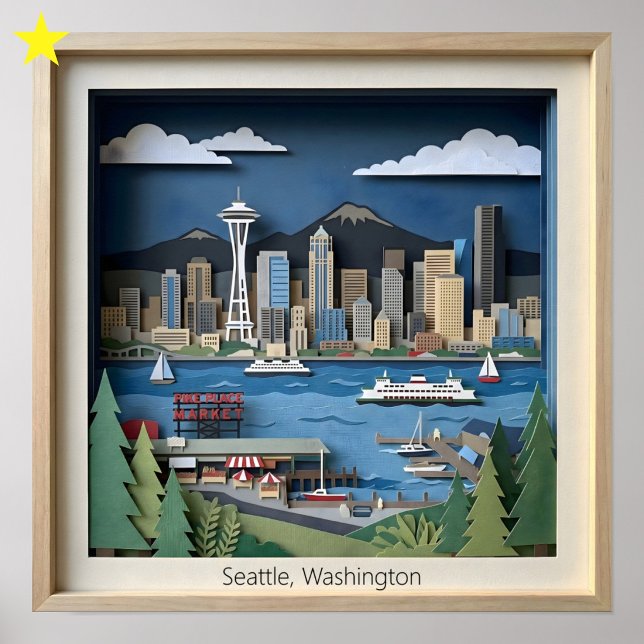 Seattle Washington America Layered Paper Art Poster (Von Creator hochgeladen)