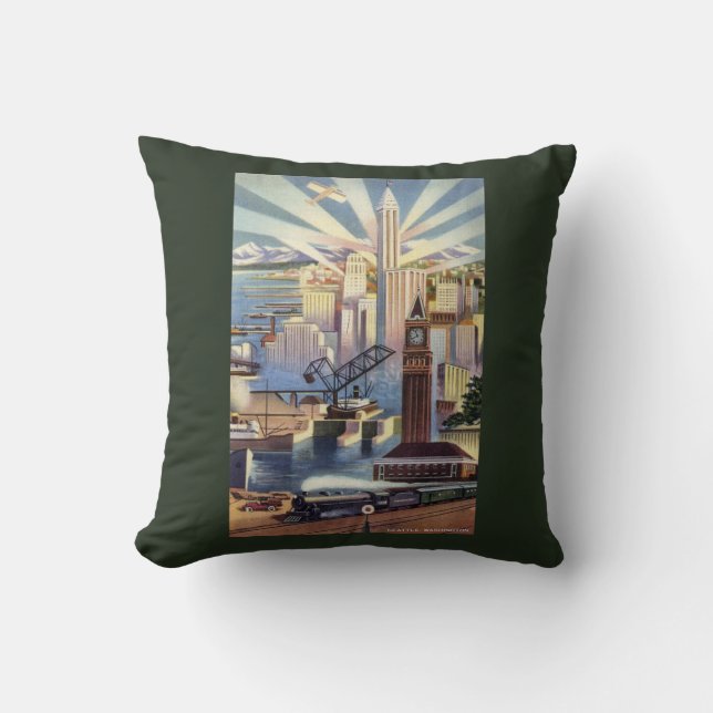 Seattle, Washington - Ansicht des Stadtzentrums Kissen (Vorderseite)