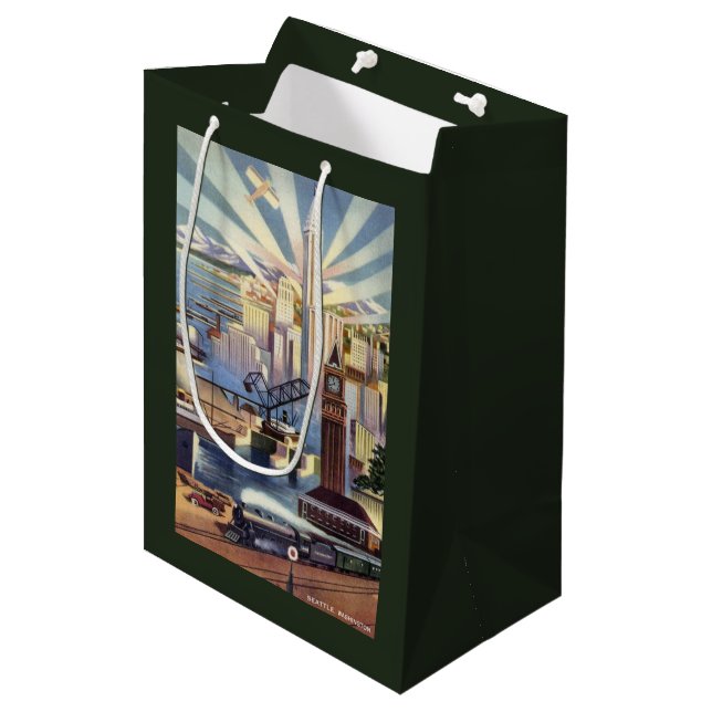 Seattle, Washington - Ansicht des Stadtzentrums Mittlere Geschenktüte (Vorderseite Schrägansicht)