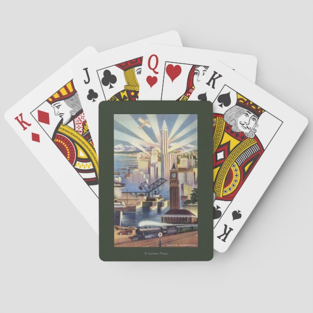 Seattle, Washington - Ansicht des Stadtzentrums Spielkarten (Rückseite)