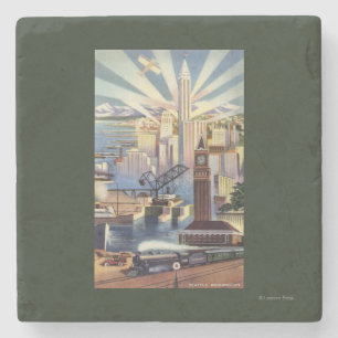Seattle, Washington - Ansicht des Stadtzentrums Steinuntersetzer
