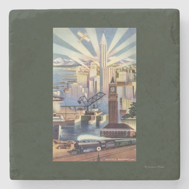 Seattle, Washington - Ansicht des Stadtzentrums Steinuntersetzer (Vorderseite)