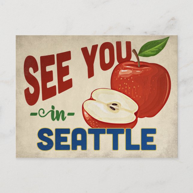 Seattle Washington Apple - Vintage Travel Postkarte (Vorderseite)