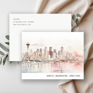 Seattle, Washington Aquarell-Landschaft-Hochzeit Postkarte