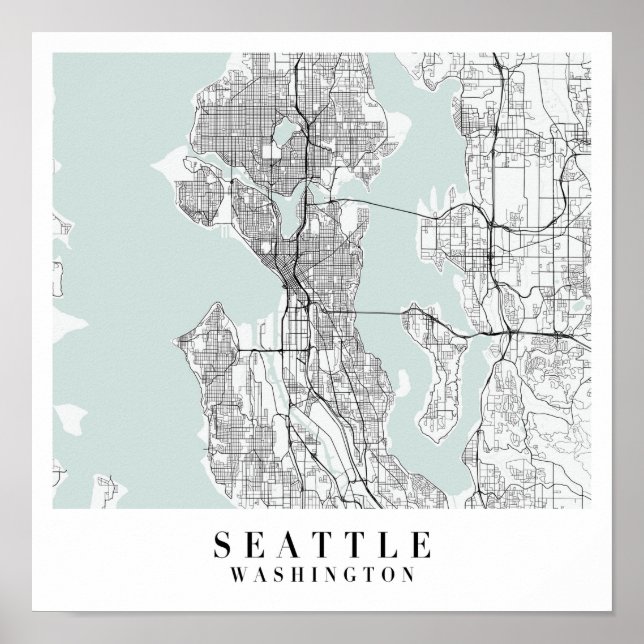 Seattle Washington Blue Water Street Map Poster (Vorne)
