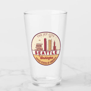 Seattle Washington City Skyline Emblem Glas