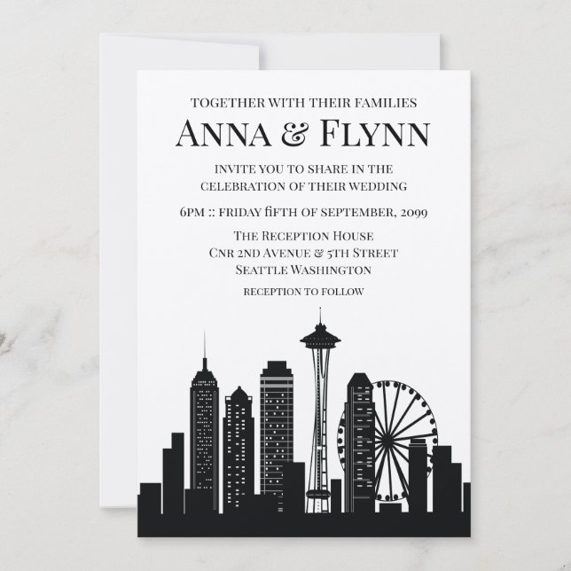 Seattle Washington City Skyline Wedding Party Einladung (Vorderseite)