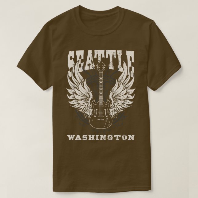 Seattle Washington Distressed Guitar Angel Wings M T-Shirt (Design vorne)