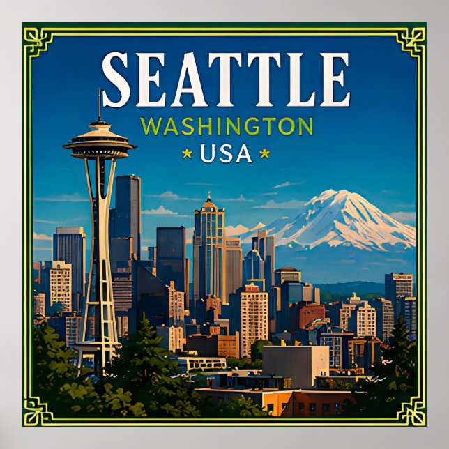 ☕ Seattle Washington Erinnerung von Space Needle ☕ Poster (Vorne)