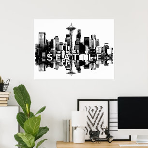Seattle, Washington in Schwarzweiß Poster
