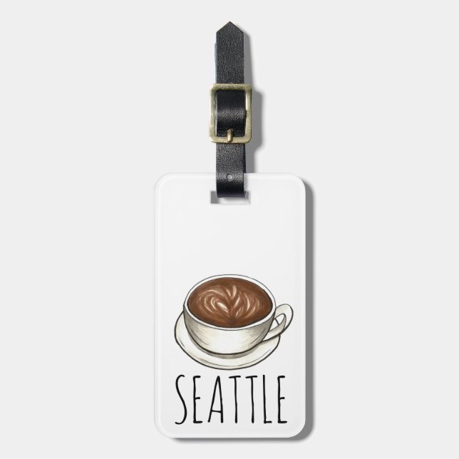 Seattle Washington Latte Coffee Cup Personalisiert Gepäckanhänger (Vorderseite vertikal)