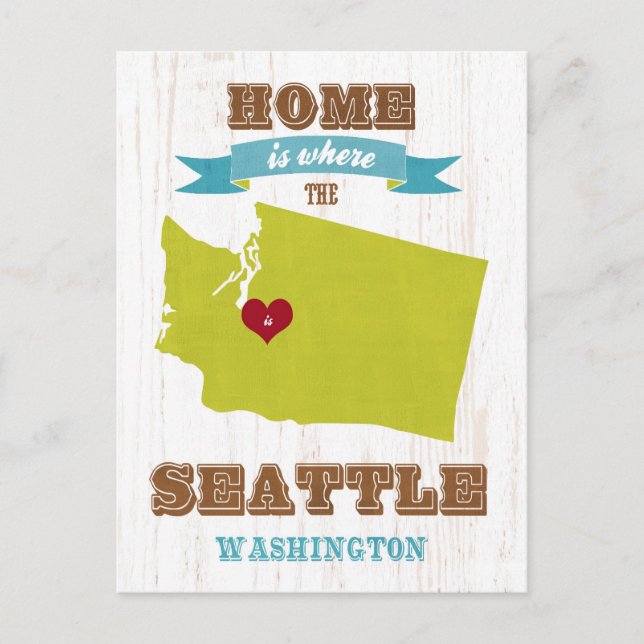 Seattle, Washington Map - Zuhause ist, wo Postkarte (Vorderseite)