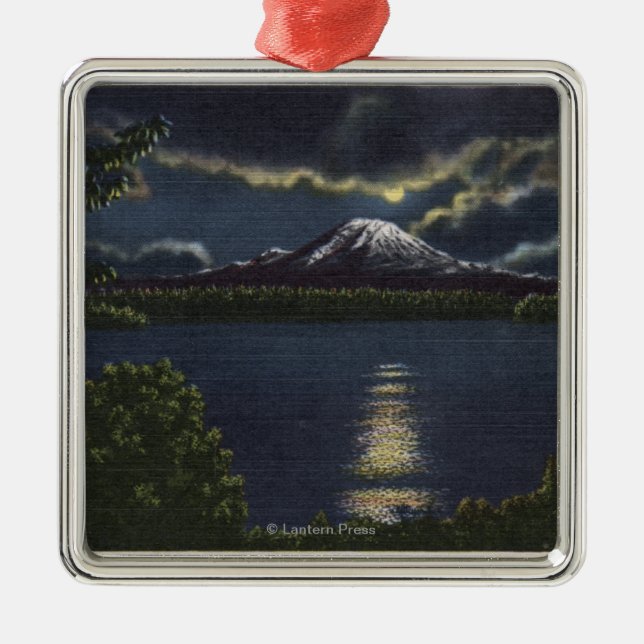 Seattle, Washington - Moonlit Ansicht von Mt. Ornament Aus Metall (Vorne)