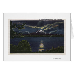 Seattle, Washington - Moonlit View of Mt.