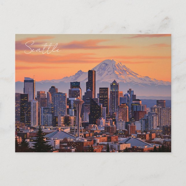 Seattle Washington Mt Rainier Sunset Postkarte (Vorderseite)