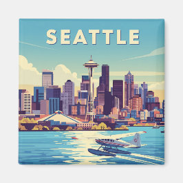 Seattle Washington Retro Seaplane Magnet