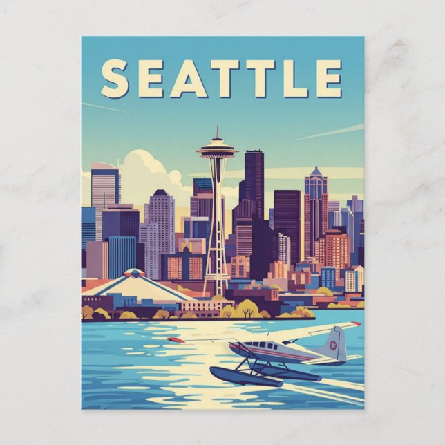 Seattle Washington Retro Seaplane Postkarte (Vorderseite)