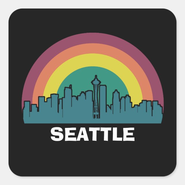 Seattle Washington Retro Sunset Cityscape Quadratischer Aufkleber (Vorderseite)
