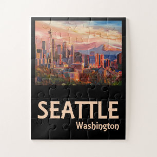 Seattle Washington Retro Travel Poster