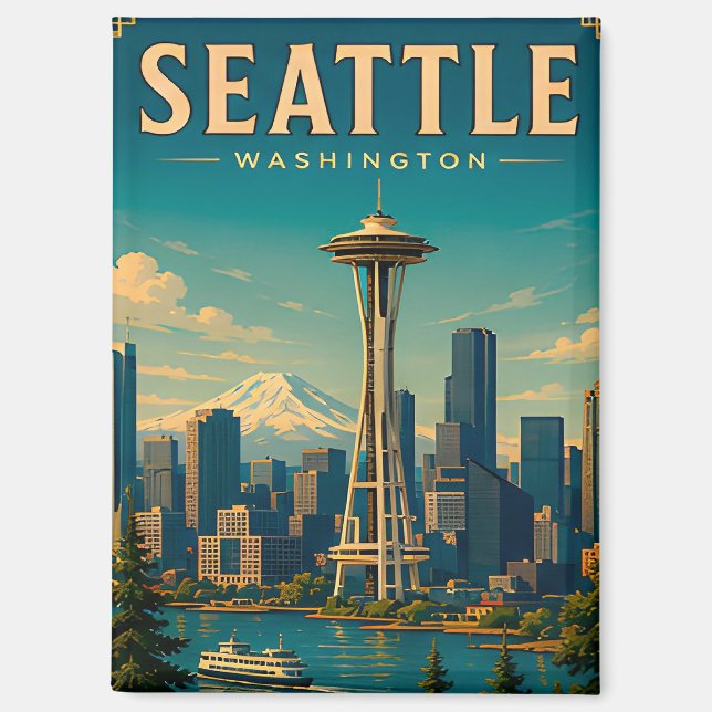 ☕ Seattle Washington Retro Urlaubserinnerung Magnet (Vorderseite)