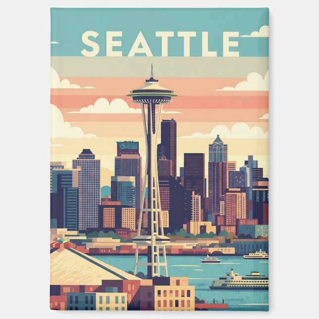 Seattle Washington Retro Vintag Magnet (Vorderseite)