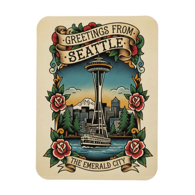 Seattle Washington Retro Vintage Magnet (Vertikal)
