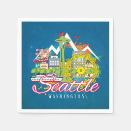 SEATTLE WASHINGTON SKYLINE CITYSCAPE DECOUPAGE SERVIETTE