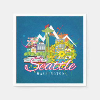 SEATTLE WASHINGTON SKYLINE CITYSCAPE DECOUPAGE SERVIETTE