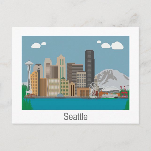 Seattle, Washington Skyline Postcard Postkarte (Vorderseite)