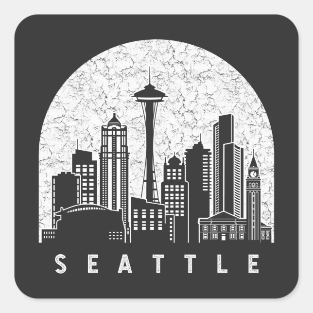 Seattle Washington Skyline Quadratischer Aufkleber (Vorderseite)