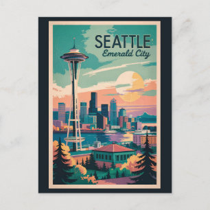 Seattle Washington Skyline Reise Kunst Vintage Postkarte