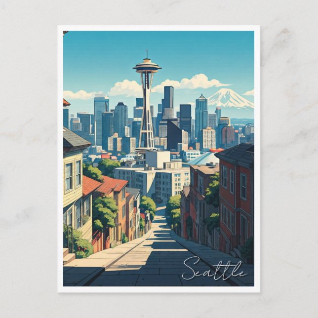 Seattle Washington Space Needle Mt Rainier Postkarte (Vorderseite)
