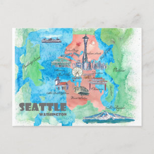 Seattle Washington Travel Map Postkarte