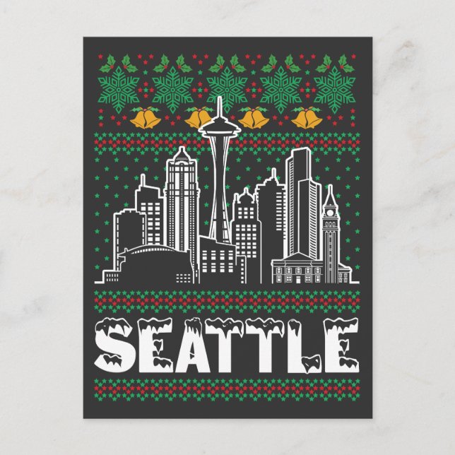 Seattle Washington Ugly Christmas Postkarte (Vorderseite)