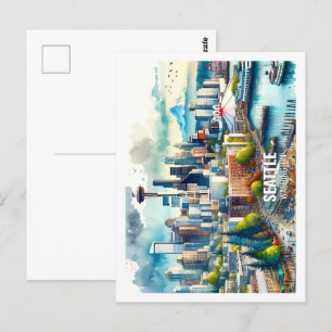 Seattle Washington USA Berühmter Ort Aquarell Postkarte