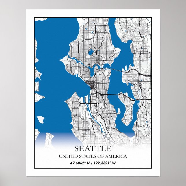 Seattle Washington USA Travel City Map Poster (Vorne)