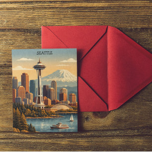 Seattle, Washington Vintage Reise Skyline Postkarte
