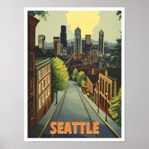 Seattle Washington Vintage-Reiseillustration Poster