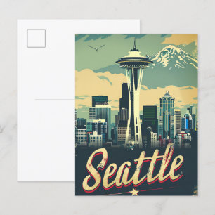 Seattle Washington Vintage-Reiseillustration Postkarte