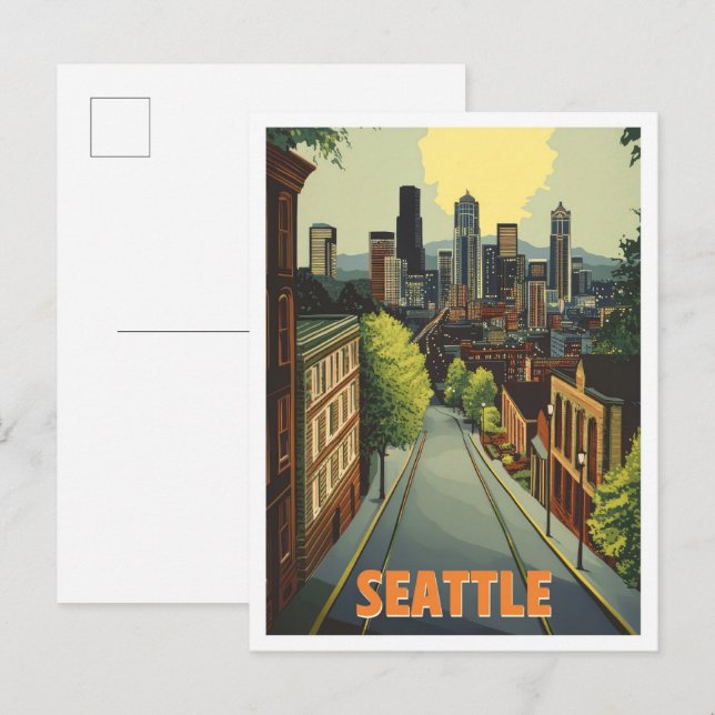 Seattle Washington Vintage Travel Illustration Postkarte (Vorne/Hinten)