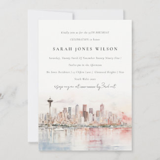 Seattle Washington Watercolor Landscape Birthday Einladung