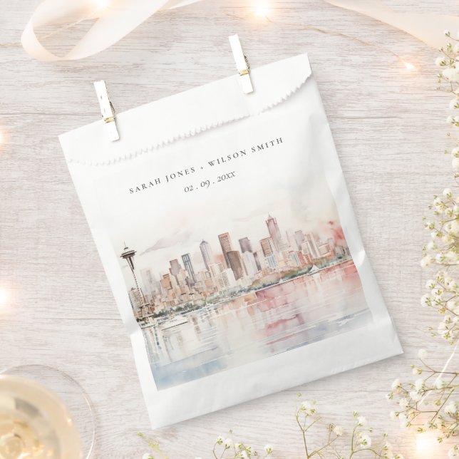 Seattle, Washington Watercolor Landscape Wedding Geschenktütchen (Ausgeschnitten)