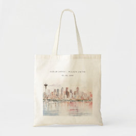 Seattle, Washington Watercolor Landscape Wedding Tragetasche