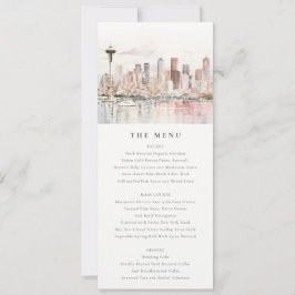 Seattle Washington Watercolor Scape Wedding Menu Einladung