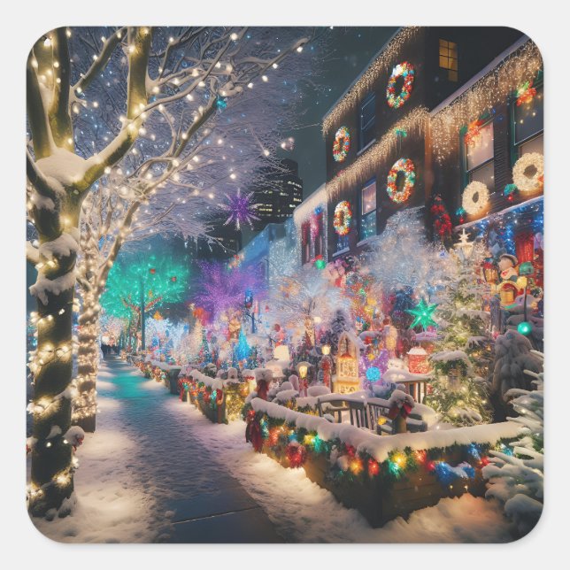 Seattle, Washington zu Weihnachten Quadratischer Aufkleber (Vorderseite)