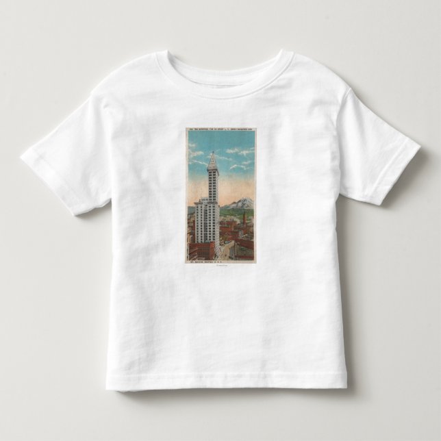 Seattle, WASmith Turm-Ansicht u. der Mount Rainier Kleinkind T-shirt (Vorderseite)
