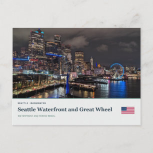 Seattle-Wasserfront und großes Rad Postkarte