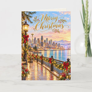Seattle Waterfront Pastellgold Fröhliche Weihnacht Karte