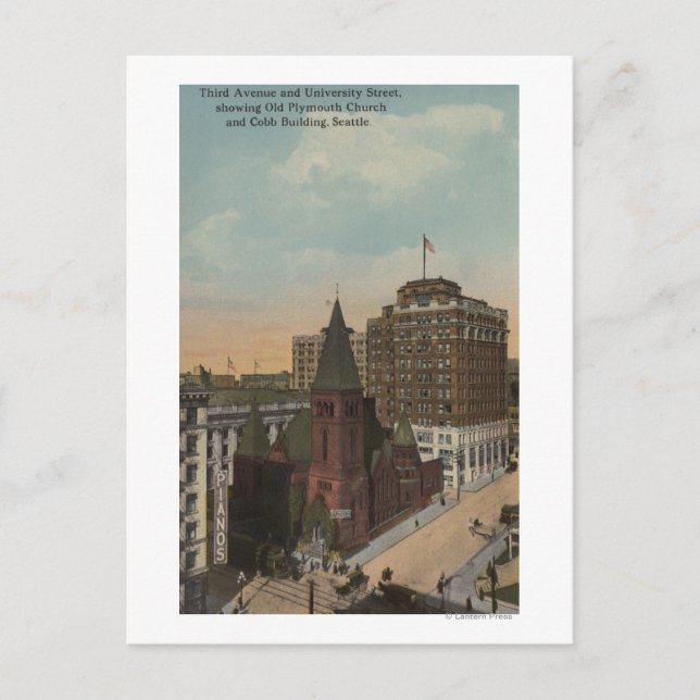 Seattle, WAThird Avenue und University Streets Postkarte (Vorderseite)